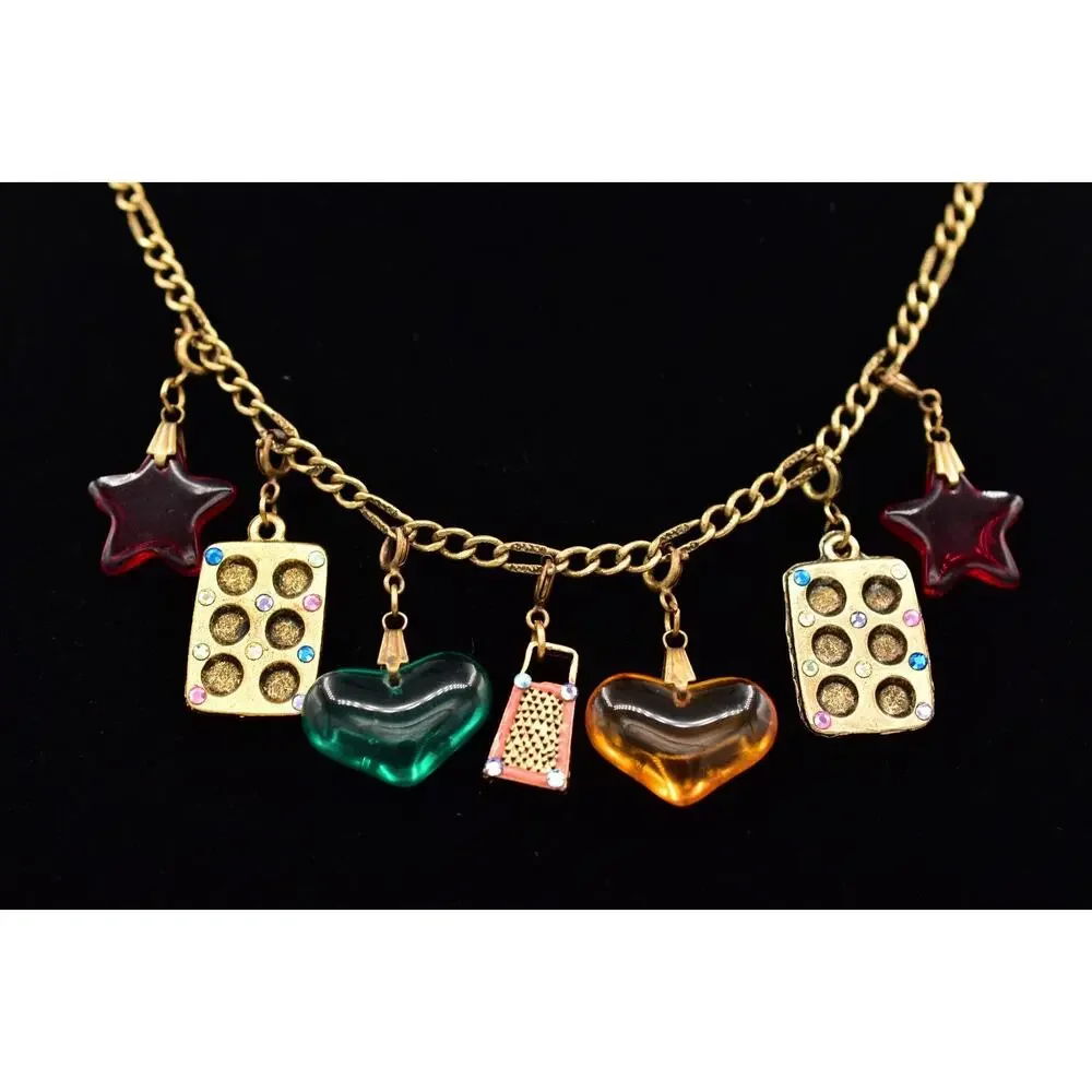 Anna Koplik Vintage Charm Necklace Collar Baker Chef Heart Antiqued Signed BinBL